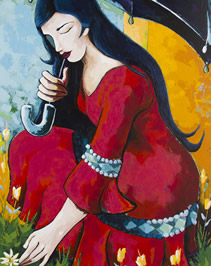 Recogiendo margaritas. Didier Franco. Acrílico sobre lienzo. 83 x 145 cm. 2019 precio 3`100.000